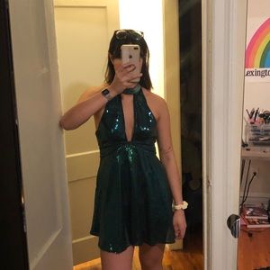 Free people green sequin low cut dress